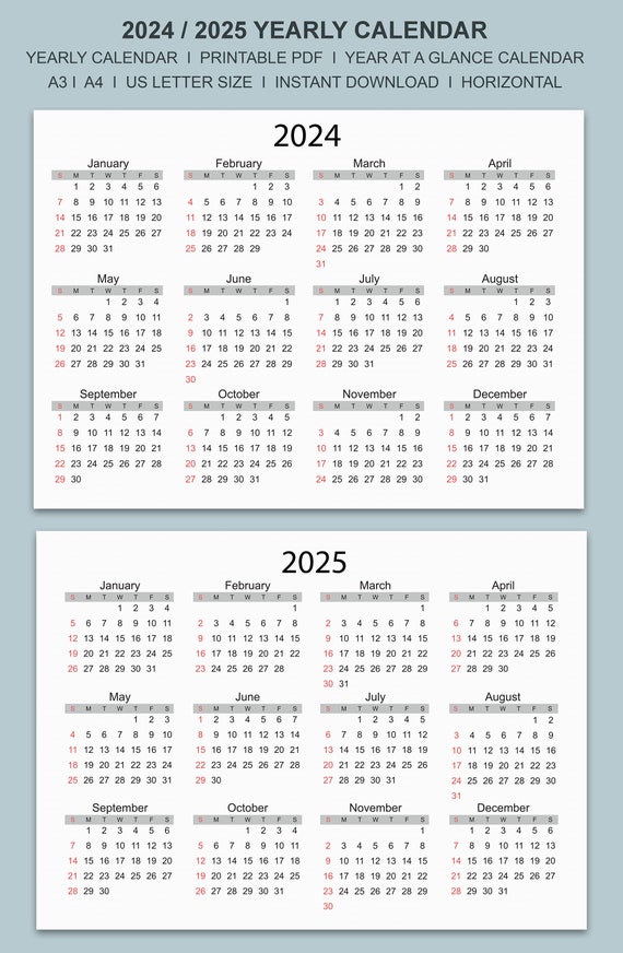 2024-25 Calendar Printable, Yearly Calendar,one Page