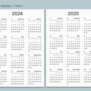 2024-25 Calendar Printable, Yearly Calendar, Minimalist Calendar ...