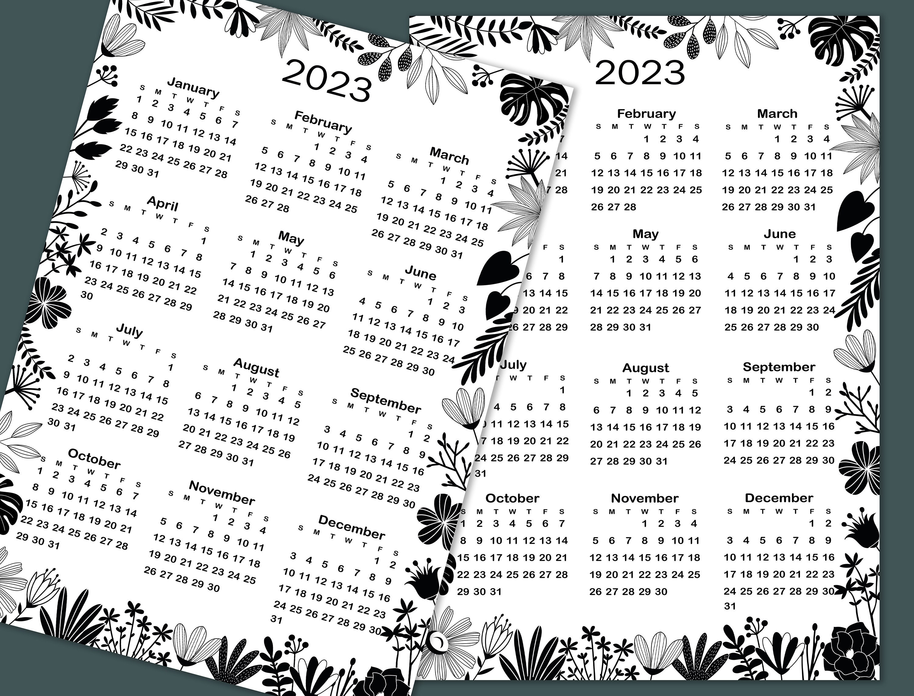 2023 Yearly Calendar Printable, 2023 Yearly Calendar, Year at a Glance ...