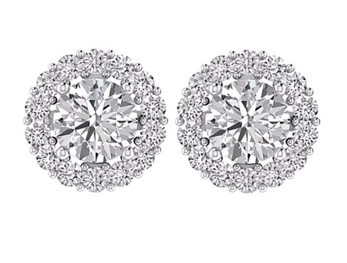 2Ct Diamond Halo Stud Earrings Brilliant Round Diamond Etsy