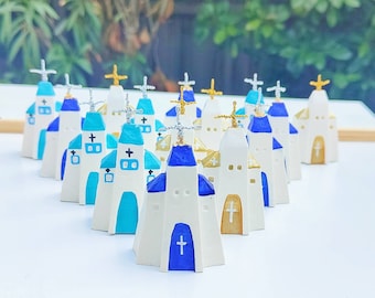 Handmade Mini Churches: Mediterranean Decor, Blue & Gold Eco Resin