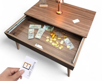 Hidden Compartment Coffee Table with RFID Lock - Solid Wood Legs