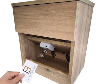 Mesa de cabeceira moderna com fechadura e cofre oculto – Mesa de cabeceira com compartimento secreto RFID – Totalmente montada