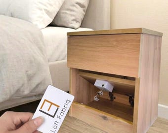 Mesa de cabeceira moderna com fechadura e cofre oculto – Mesa de cabeceira com compartimento secreto RFID – Totalmente montada
