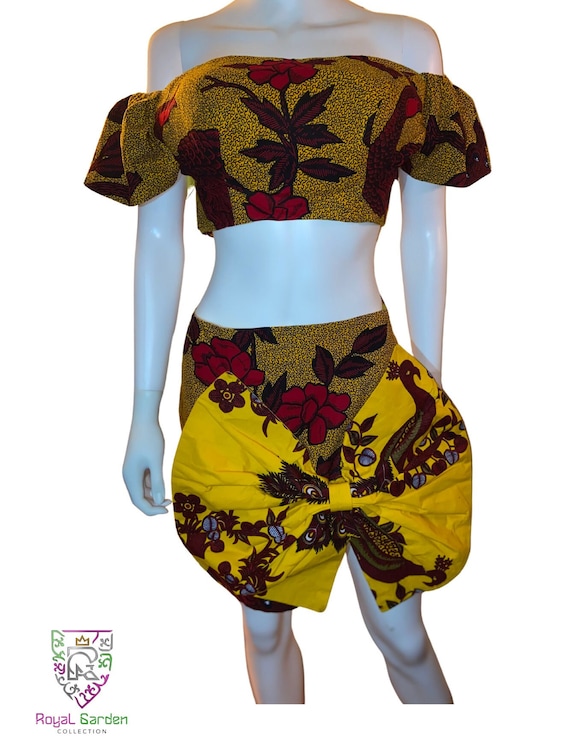 Vibrant Patterns Stylish Off-Shoulder Top Skirt Set Vibrant Patterns Stylish Off-Shoulder Top Skirt Set