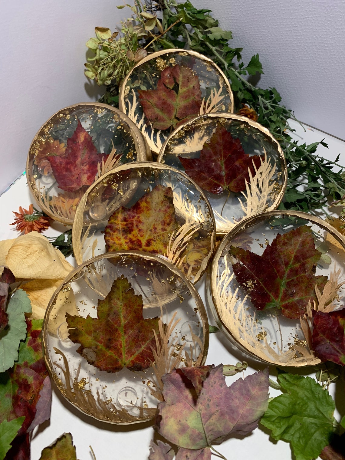 6Autumn Leaf Resin Coasters Etsy
