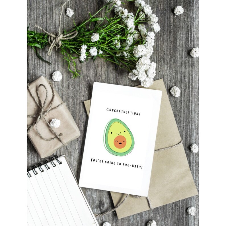 sustainable greetings card avocado congratulations congrats new baby New baby card you/'re going to Avo-baby/' /'Congratulations