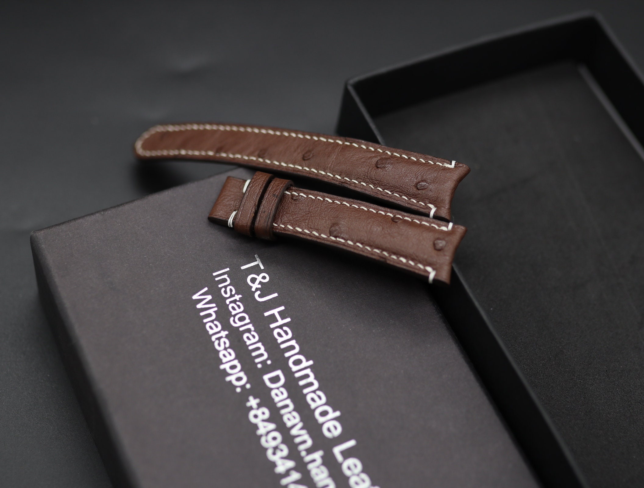 BESPOKE GENUINE BLACK OSTRICH LEG SKIN LEATHER STRAP HDOL18 - HDSTRAPS