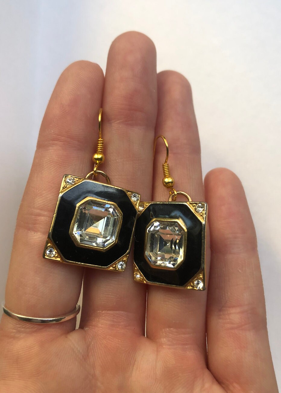 Vintage Reclaimed Black & Gold Costume Jewelry Earrings Etsy