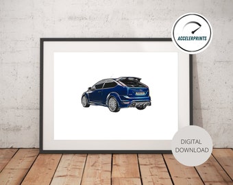 Ford Focus RS, Focus rs mk2 artwork, car print poster, car drawing, car print,  car art | DIGITAL DOWNLOAD.