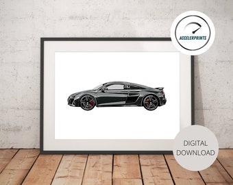 Audi R8, Audi R8 Poster, Audi print, Audi wall art, Audi decor, Audi, R8, Supercar poster, Super car, DIGITAL DOWNLOAD.