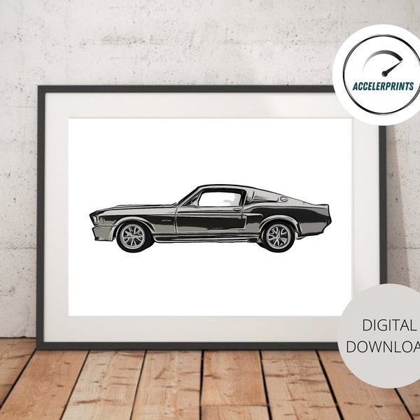 Gone in 60 seconds poster, Shelby gt500 poster , Eleanor poster, Eleanor car drawing, Classic Car print, Classic Car | DIGITAL DOWNLOAD.