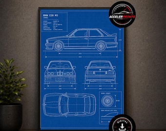 BMW E30 M3 Blueprint Poster | A4 Digital Download | Car Wall Art | BMW Wall Art | M3 Wall Print