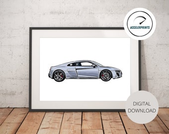 Audi R8, Audi R8 Poster, Audi print, Audi wall art, Audi decor, Audi, R8, Supercar poster, Super car, DIGITAL DOWNLOAD.