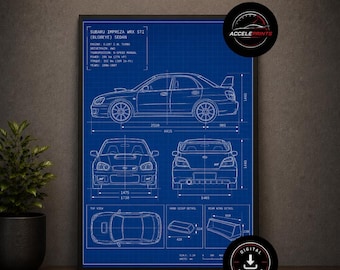Subaru Impreza STI Blueprint Poster | A4 Digital Download | Car Wall Art | JDM Wall Art | Subaru Impreza Wall Print