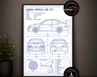 Subaru Impreza 22B STI Blueprint Poster | A4 Digital Download | Car Wall Art | JDM Wall Art | Subaru Impreza Wall Print
