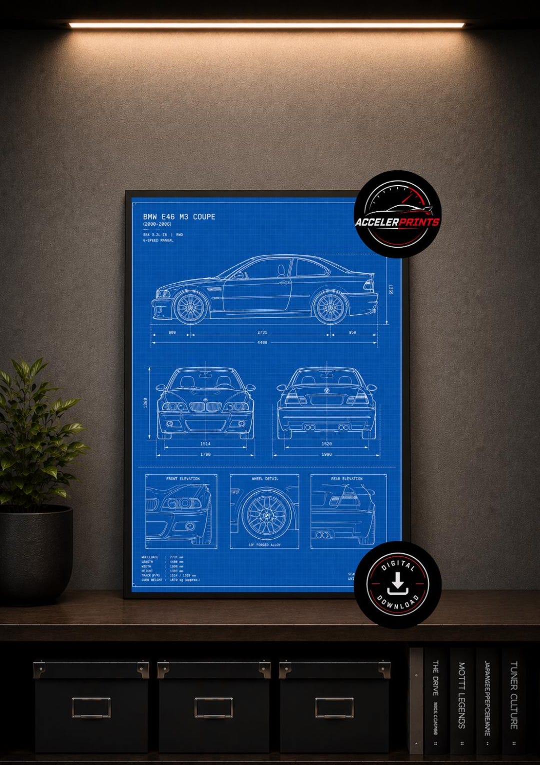 BMW M3 E46 Blueprint Poster | A4 Digital Download | Car Wall Art | BMW ...