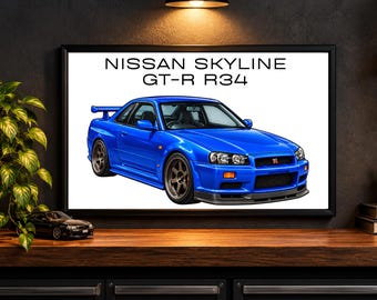Nissan Skyline GT-R R34 Automotive Wall Art | Car Enthusiast Gift | Garage Decor | JDM poster | Car Decor