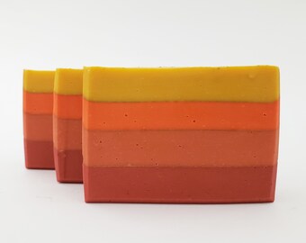 Fall Sunset Soap Bar Artisan Handmade Vegan With Mango Shea Cocoa Butter Aloe Almond Oil Sea Salt Natural Colorful Moisturizing Pear Tea