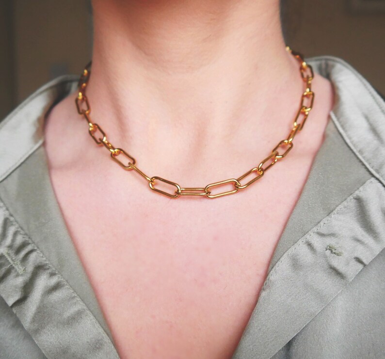 Chunky Paper Clip Brass Chain Necklace