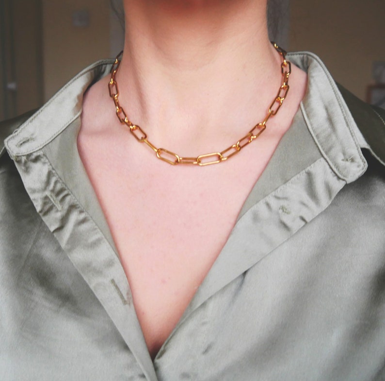 Chunky Paper Clip Brass Chain Necklace