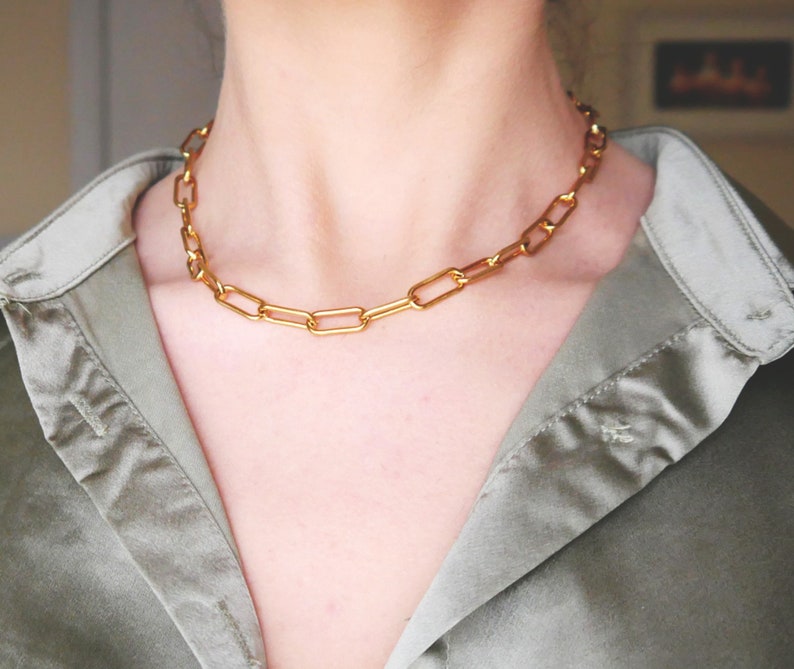 Chunky Paper Clip Brass Chain Necklace