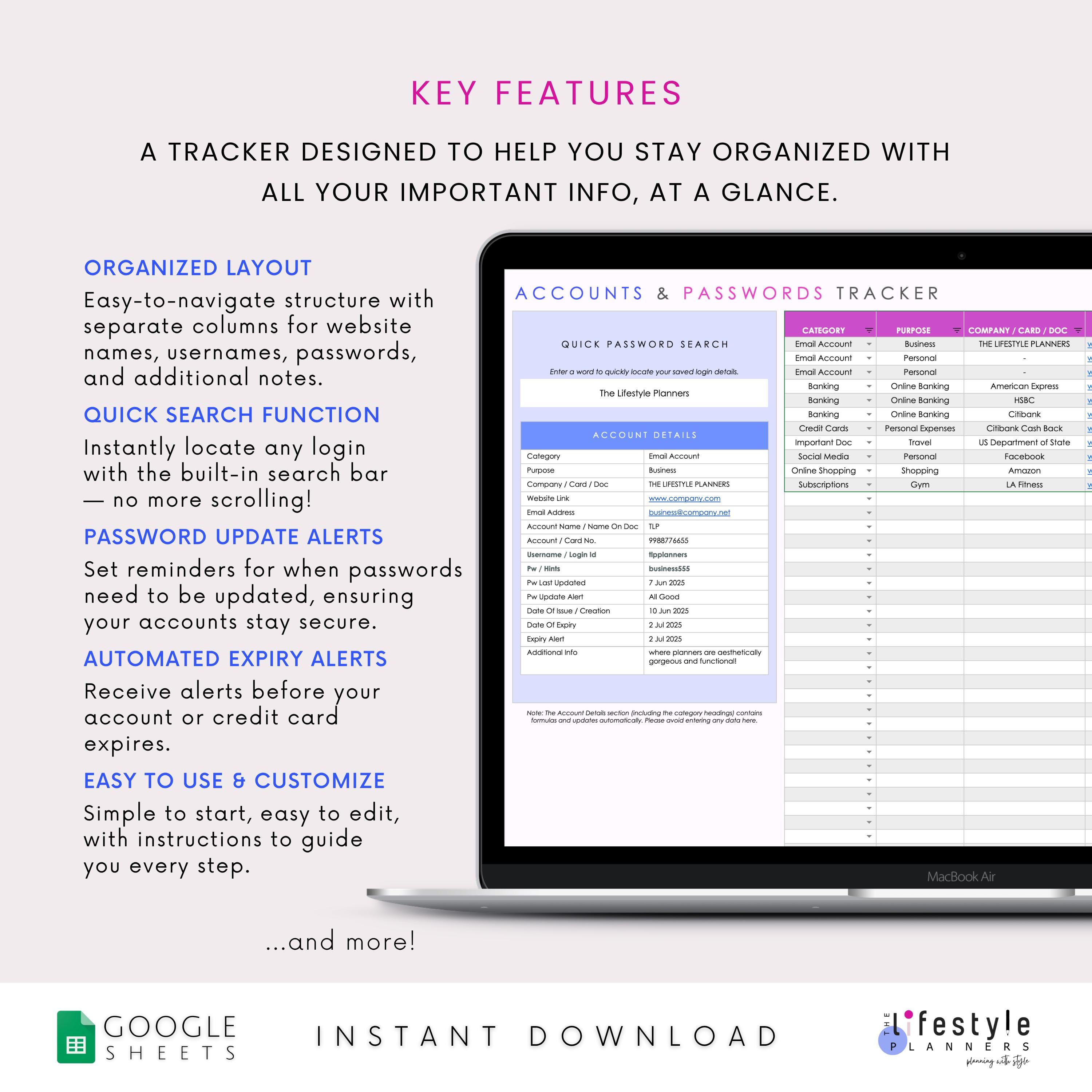Google Sheets Password Tracker Template (digital Download) - Etsy
