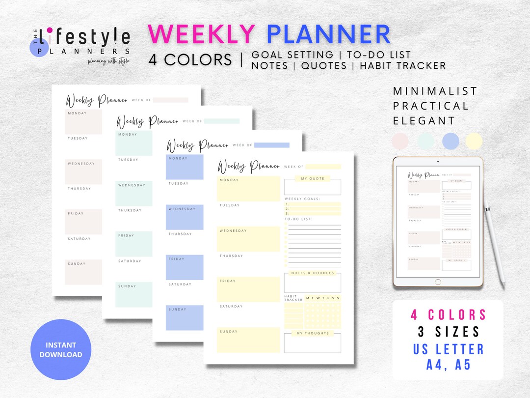 Minimalist Weekly Planner Printable: Rule of 3 Goal Setting (digital ...