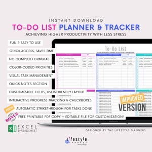 To Do List Excel Planner Productivity Daily Task Tracker Excel Template To Do List Printable Task List Excel Priority Checklist Organizer