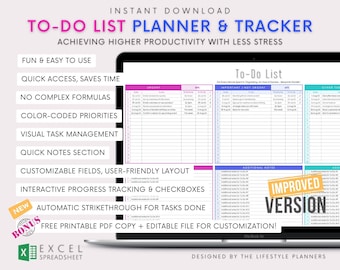 Excel To-Do List Planner: Priority Task Tracker (Digital Download)