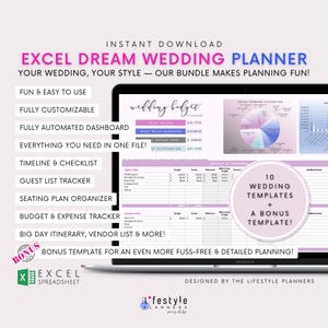 Wedding Planner Excel Templates: Budget, Checklist, Guest List (Digital Download)