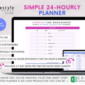 Hourly Planner Excel Template: Time Management, Task Tracker (Digital Download)