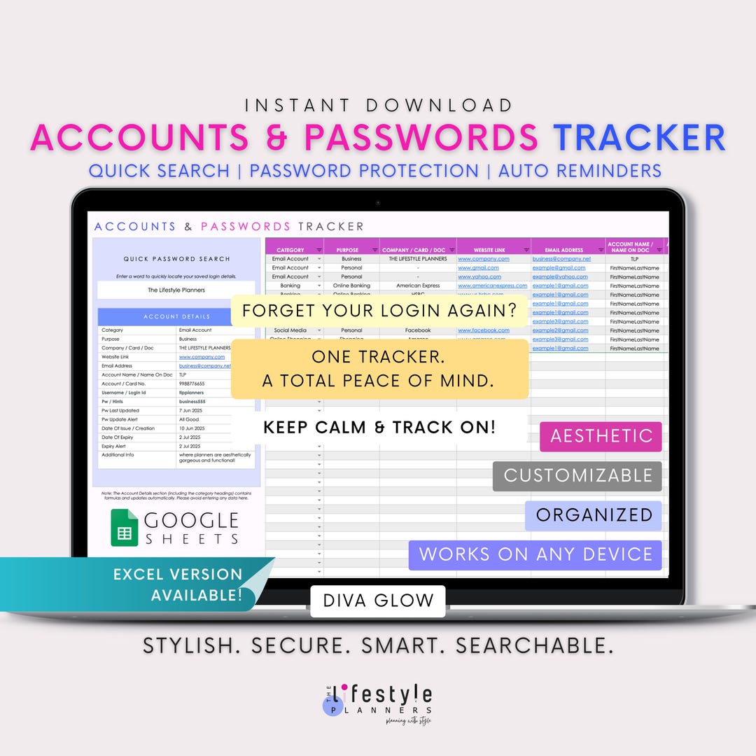 Google Sheets Password Tracker Template (digital Download) - Etsy