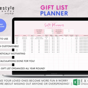 Gift List Planner: Customizable Excel Spreadsheet (Digital Download)