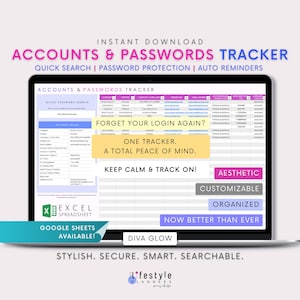 Excel Password Tracker: Customizable Account Manager (Digital Download)