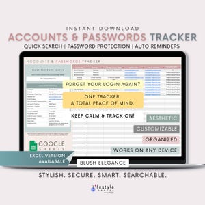 Password Tracker Google Sheet: Blush Elegance Account Organizer (Digital Download))