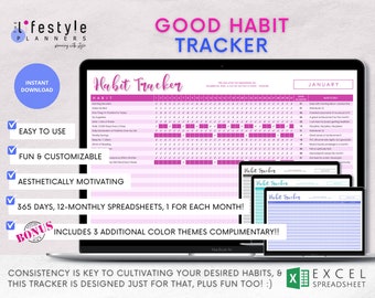 Excel Habit Tracker, Daily Habit Tracker, Monthly Habit Tracker, Excel Spreadsheet, Lifestyle Excel Template, Customizable, Instant Download