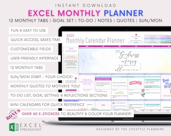 Excel Monthly Calendar Planner: Customizable, Reusable (Digital Download)
