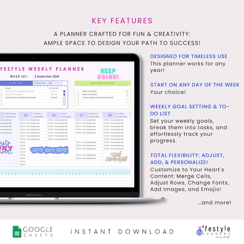 Google Sheets Weekly Planner: Customizable Task Tracker (digital ...