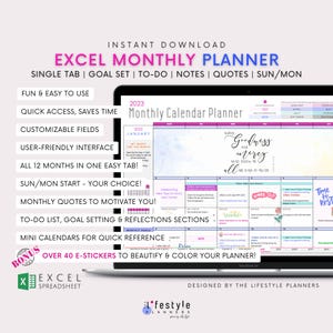 Excel Monthly Calendar Planner: Customizable, Reusable (Digital Download)