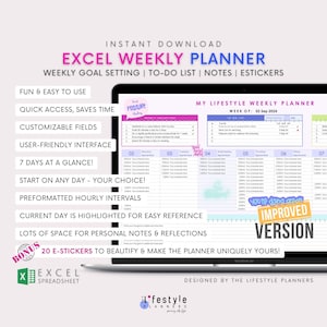 Excel Weekly Planner Customizable Task Planner with To-Do List Excel Weekly Calendar 2025 Organizer Spreadsheet Goal Setting Productivity