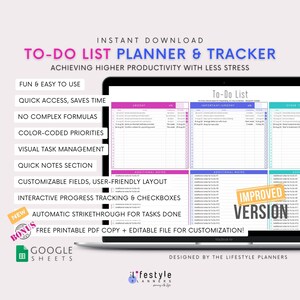 To Do List Google Sheets Planner Productivity Daily Task Google Sheets Template To Do List Printable Task Management Checklist Organizer