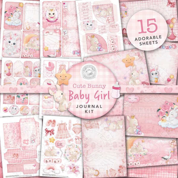 Kit de diario basura para niña: Conejito, tarjetas y etiquetas (descarga digital)