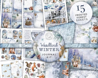 Woodland Winter Junk Journal Printable Kit: Digital Download, Backing Papers, Postcards, Envelopes, Winter, Animals, Tags, Ephemera, A4