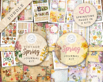 Spring & Vintage Spring Junk Journal Printable Kits: Digital Download, Easter, Papers, Bunny, Postcards, Envelopes, Tags, Ephemera, A4