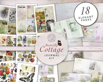 Butterfly Cottage Garden Floral Junk Journal Printable Kit: Digital Download, Floral, Butterflies, Fussy Cuts, Tags and Ephemera, A4