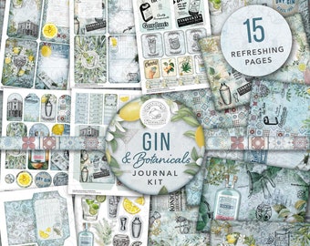 Gin and Botanicals Junk Journal Printable Kit: Digital Download, Tonic, Backing Papers, Postcards, Envelopes, Pockets, Tags, Ephemera, A4