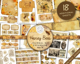 Vintage Honey Bees Junk Journal Expansion Kit: Ephemera, Tags (Digital Download)