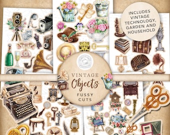 Vintage Objects Fussy Cuts: Antique Ephemera Printable Pack (Digital Download)