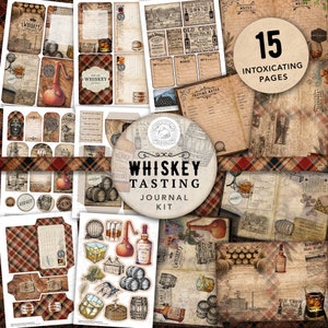 vintage Whisky Tasting Junk Journal Printable Kit: Téléchargement numérique, Whisky, Papiers, Cartes postales, Enveloppes, Poches, Tags, Éphémères, Papa, A4